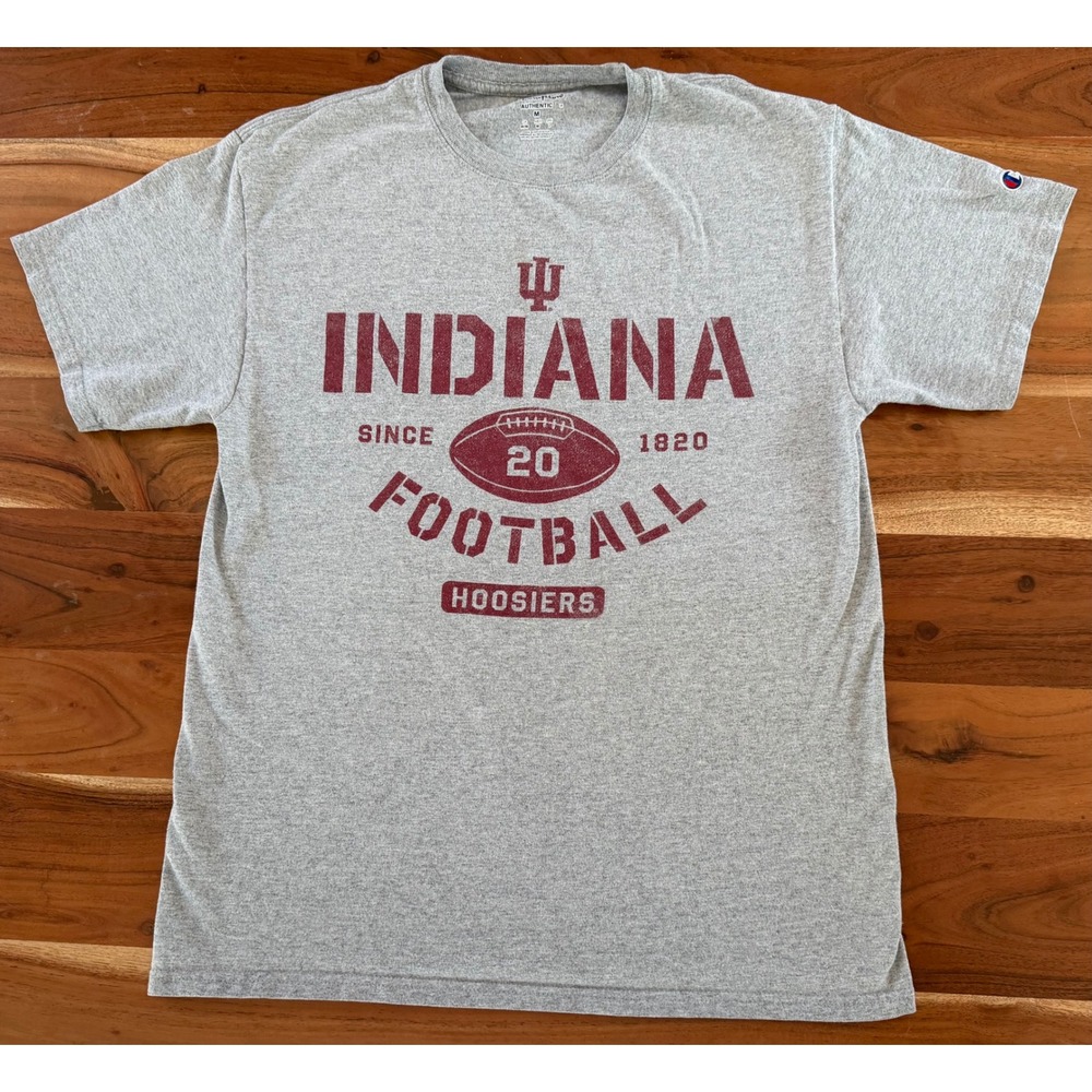 Champion Indiana University Hoosiers Football T-Shirt Mens Medium Gray IU NCAA